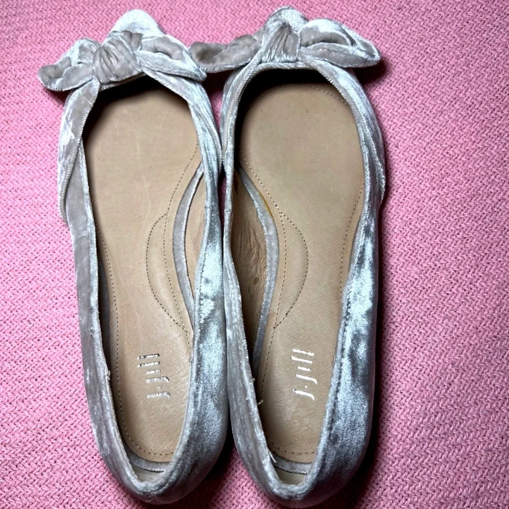 J. Jill Womens Velvet Pointed Toe Bow Ballet Flats Champagne‎ Taupe Size 7.5